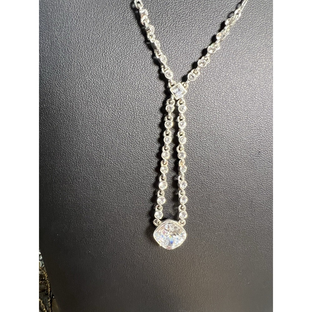 Givenchy Silver Tone Crystal Necklace Y Drop - Picture 2 of 6